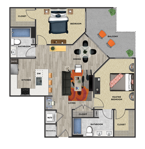 B2 Floor Plan at 675 N. Highland, Atlanta, 30306